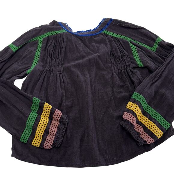 Urban Outfitters Blouse Womens XS Boho Peasant Top Tassel Multicolor Flowy - Picture 2 of 8